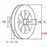Polea pvc con rodamiento 120-140 milímetros o eje 40 cinta 9-14-16 milímetros