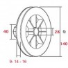 Medidas polea pvc rodamiento 120-140 milímetros o eje 40 cinta 9-14-16 milímetros